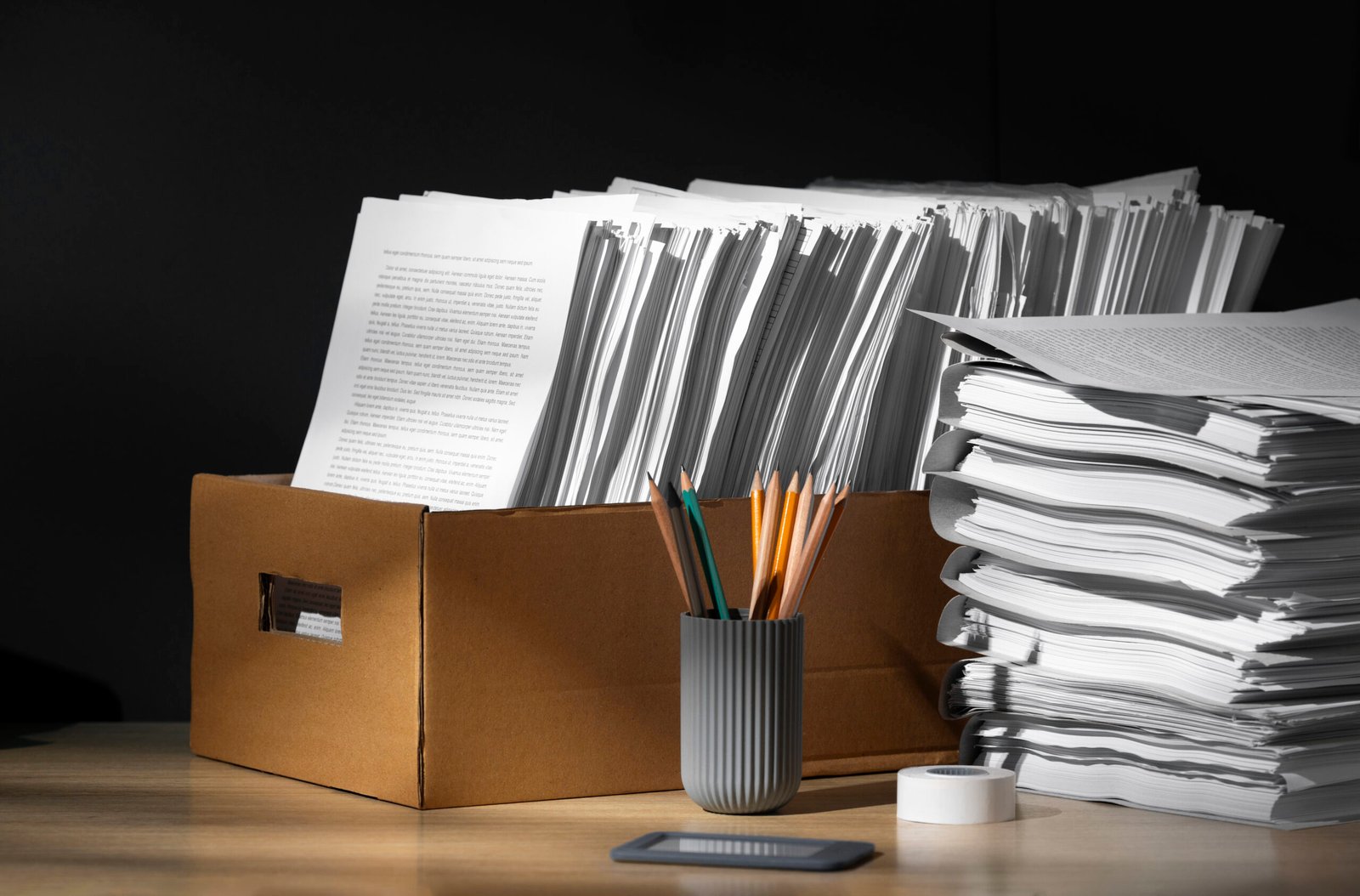 still life documents stack
